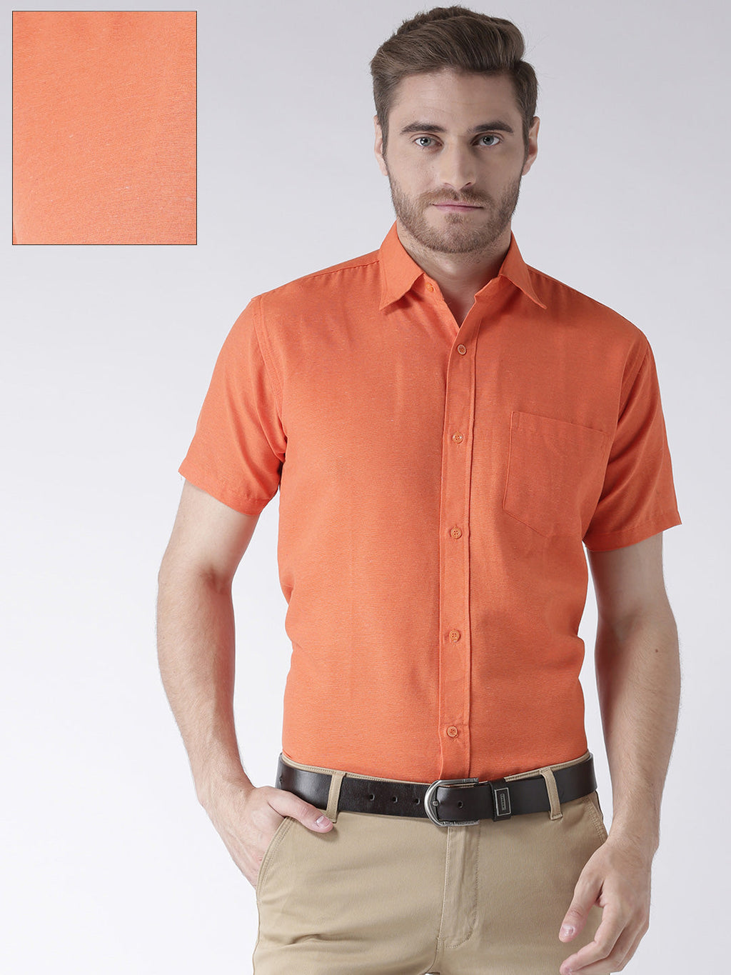 RIAG Orange Men's Half Sleeves Solid Shirt