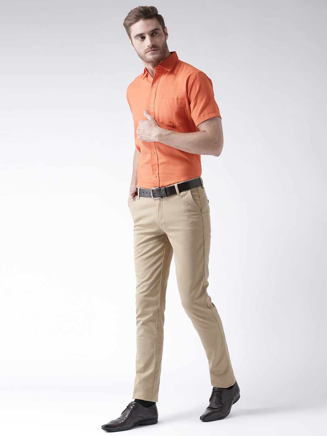 RIAG Orange Men's Half Sleeves Solid Shirt
