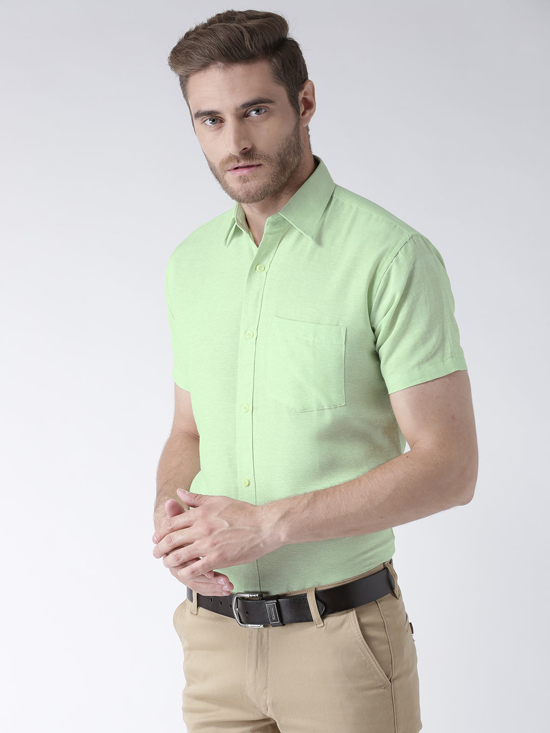 RIAG Green Men's Half Sleeves Solid Shirt