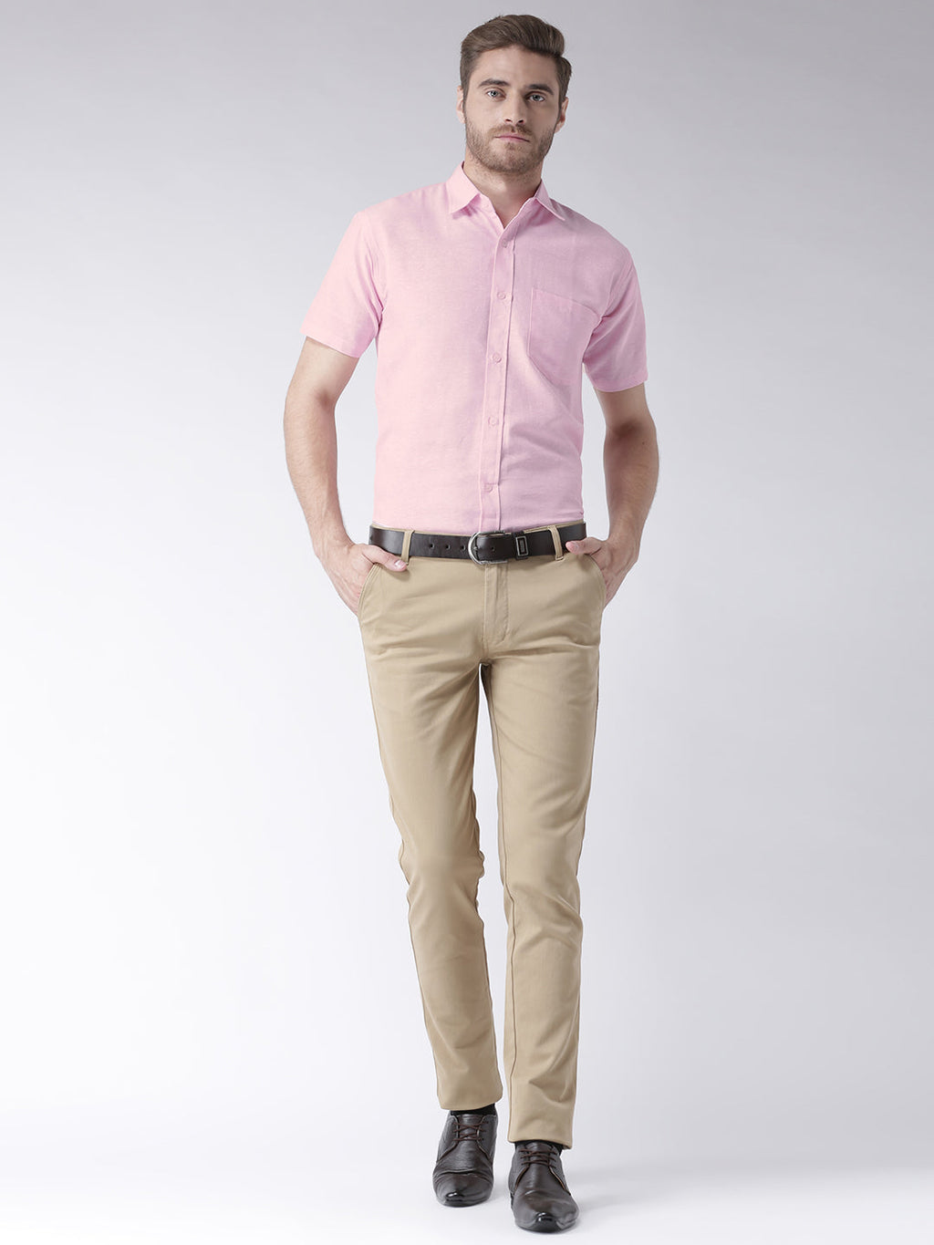 RIAG Pink Men's Half Sleeves Solid Shirt