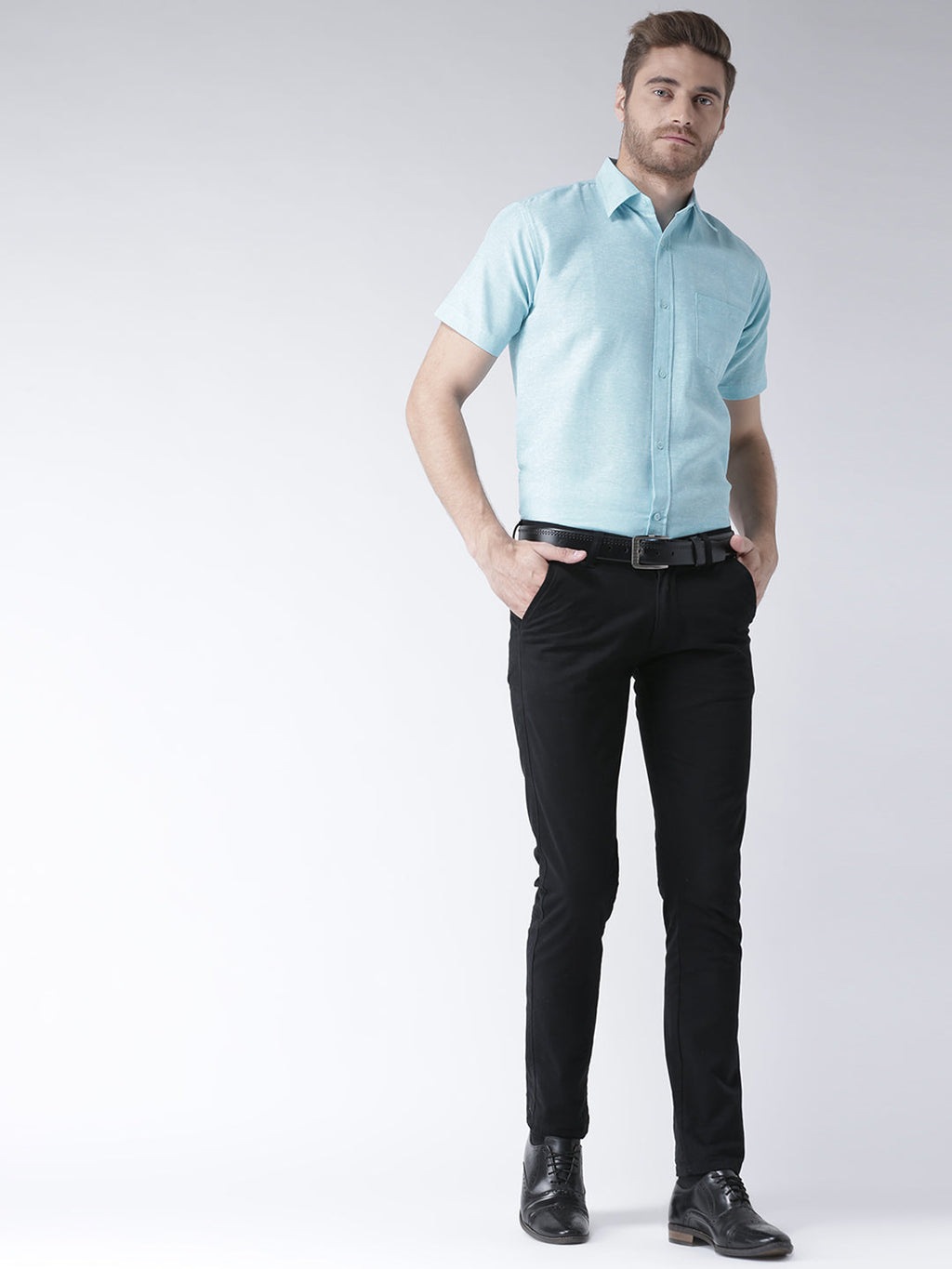 RIAG Blue Men's Half Sleeves Solid Shirt