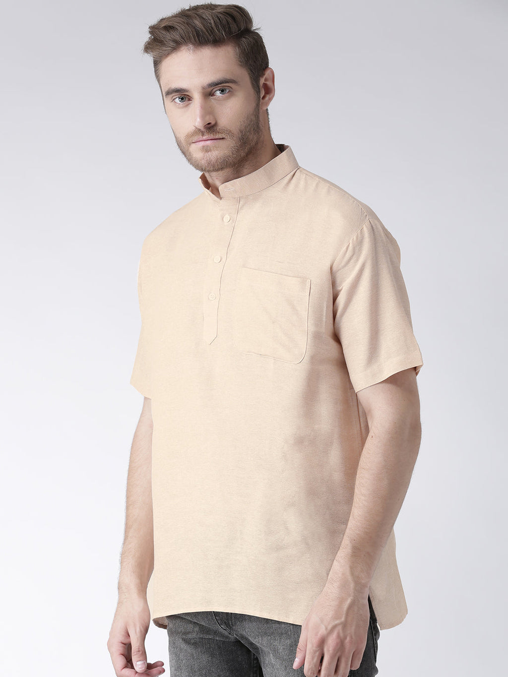RIAG Men's Beige Cotton Short Ethnic Kurta
