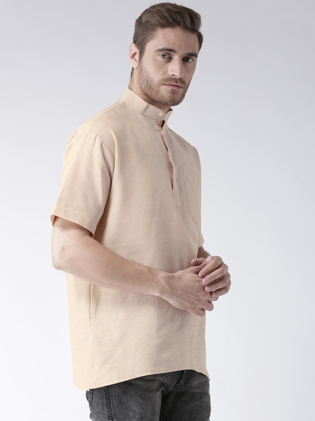 RIAG Men's Beige Cotton Short Ethnic Kurta