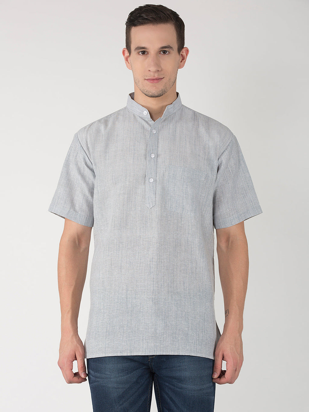 RIAG Men's Grey Cotton Short Ethnic Kurta