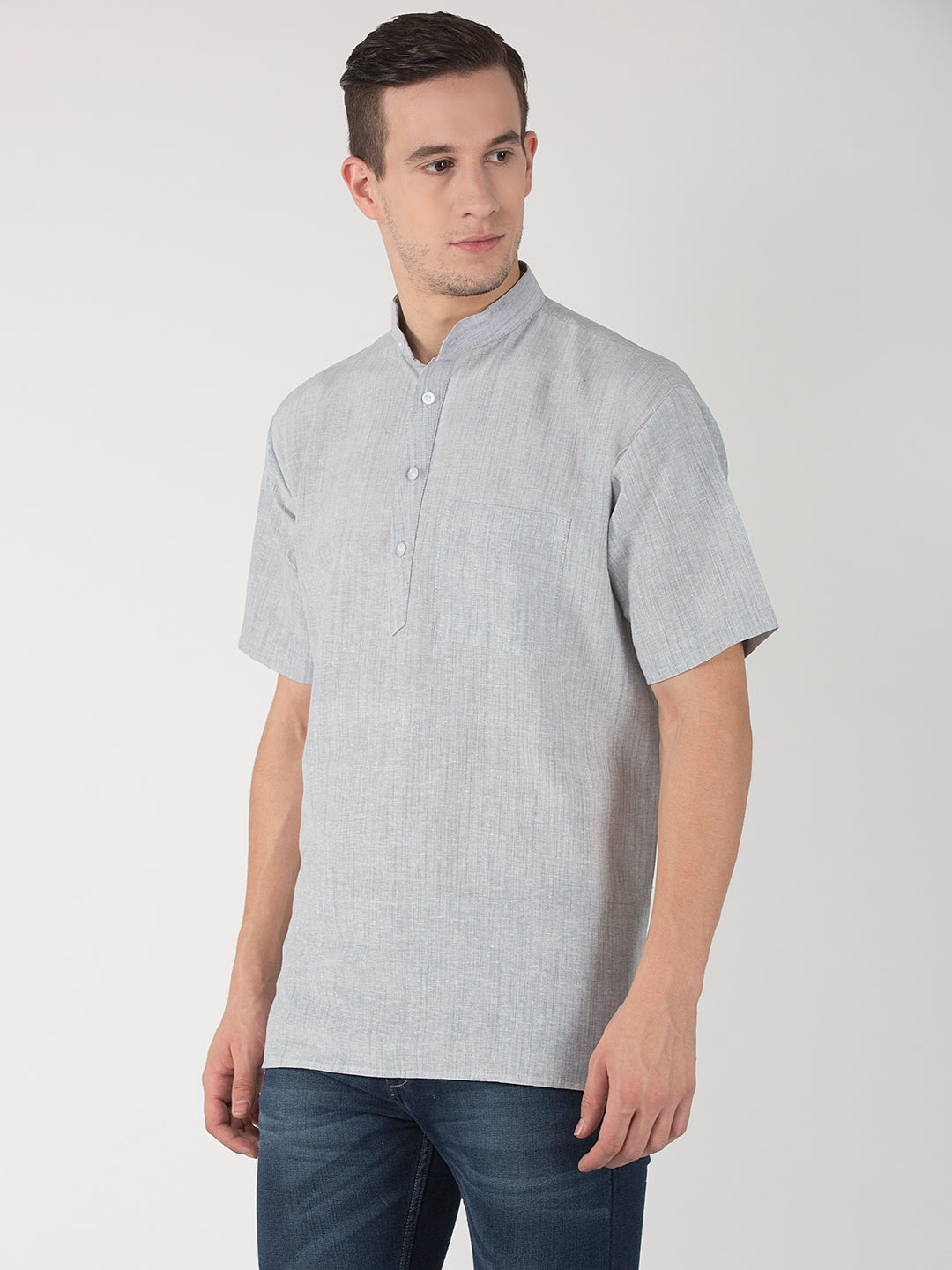 RIAG Men's Grey Cotton Short Ethnic Kurta