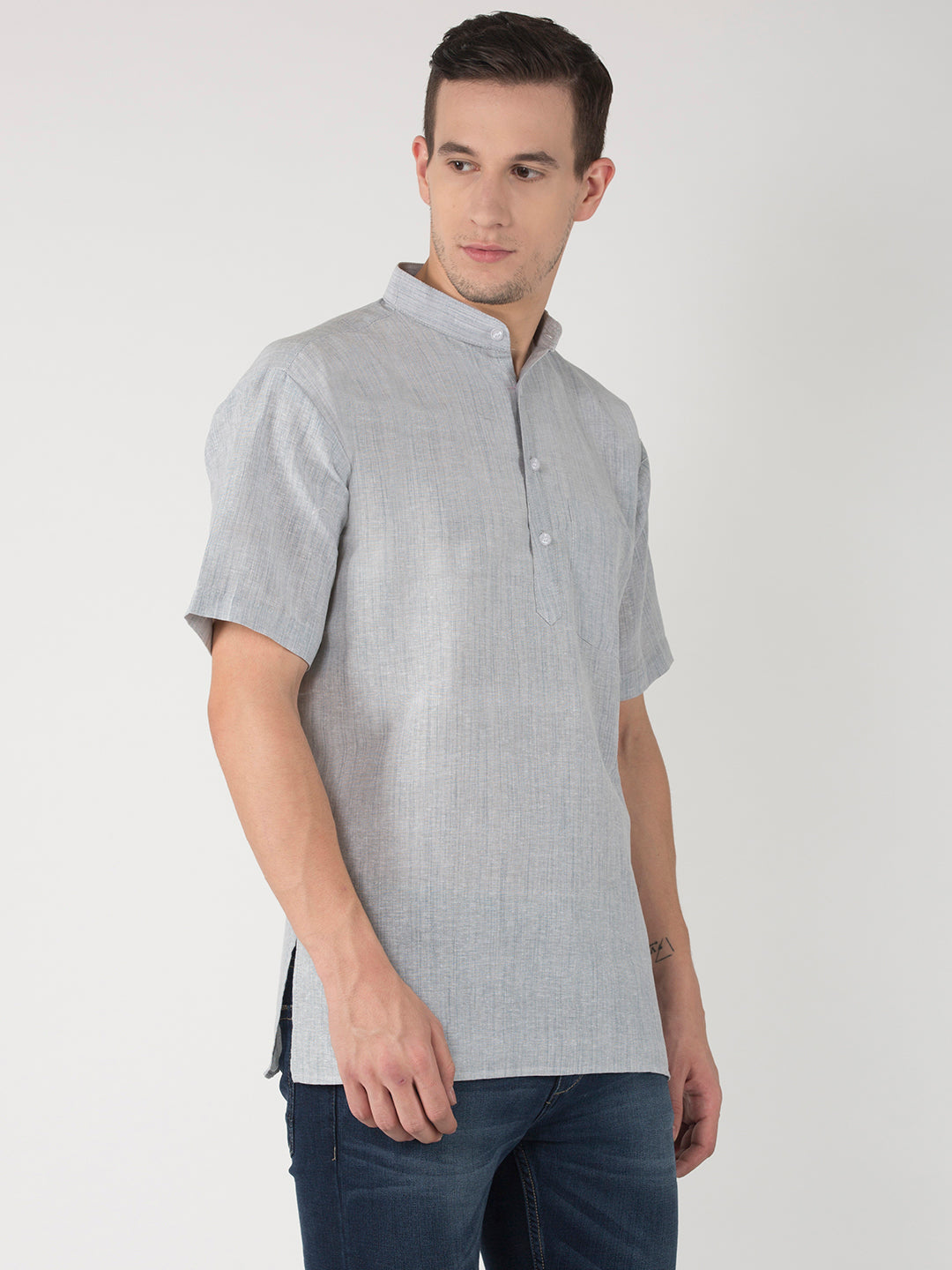 RIAG Men's Grey Cotton Short Ethnic Kurta