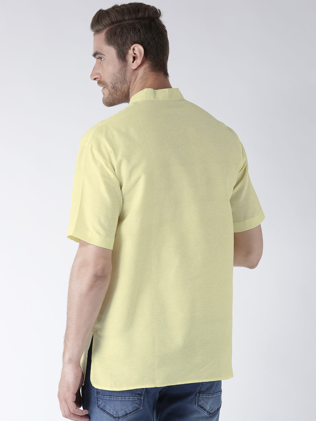 RIAG Men's Yellow Cotton Short Ethnic Kurta
