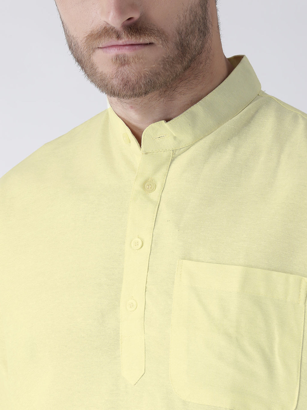 RIAG Men's Yellow Cotton Short Ethnic Kurta