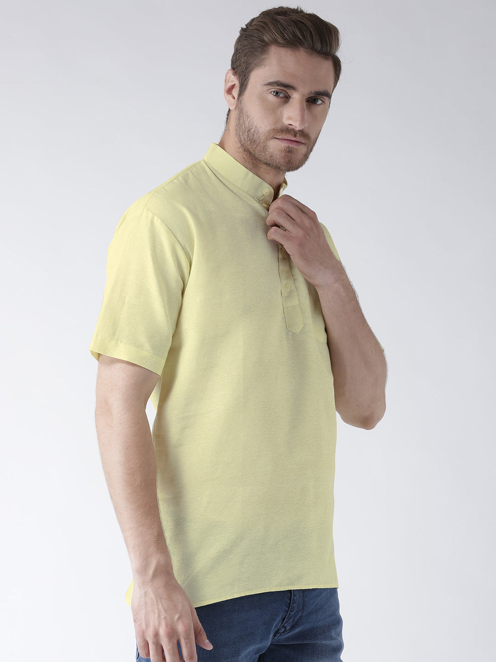 RIAG Men's Yellow Cotton Short Ethnic Kurta