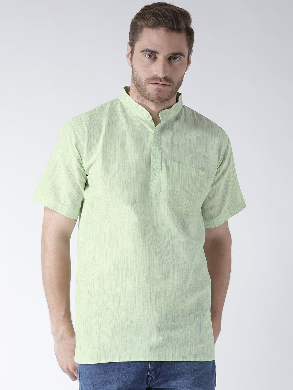 RIAG Men's Green Cotton Short Ethnic Kurta
