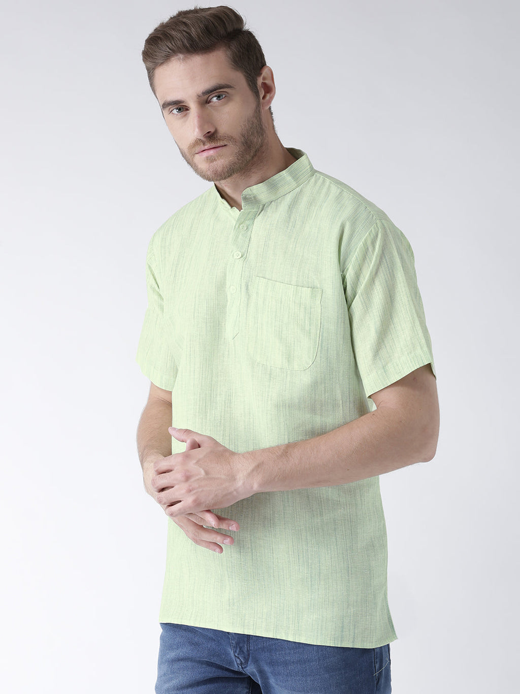 RIAG Men's Green Cotton Short Ethnic Kurta