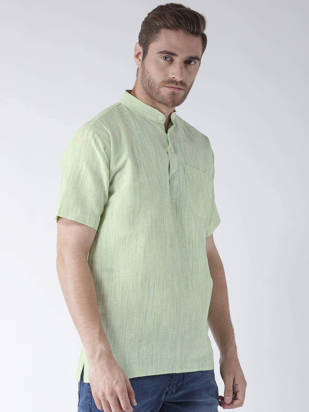 RIAG Men's Green Cotton Short Ethnic Kurta