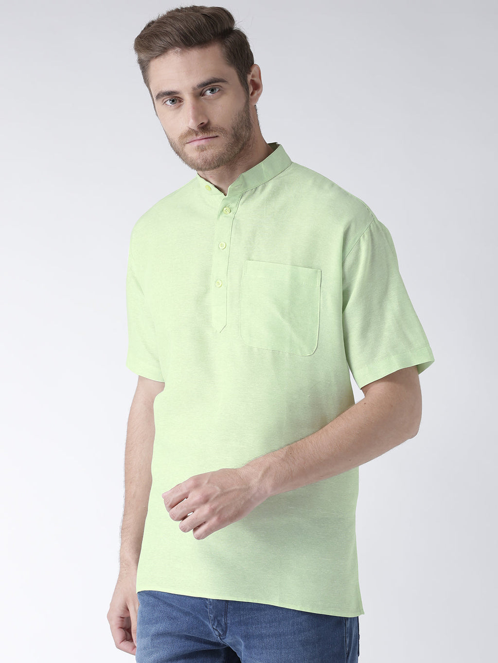 RIAG Men's Green Cotton Short Ethnic Kurta