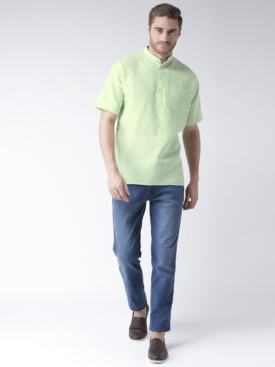 RIAG Men's Green Cotton Short Ethnic Kurta