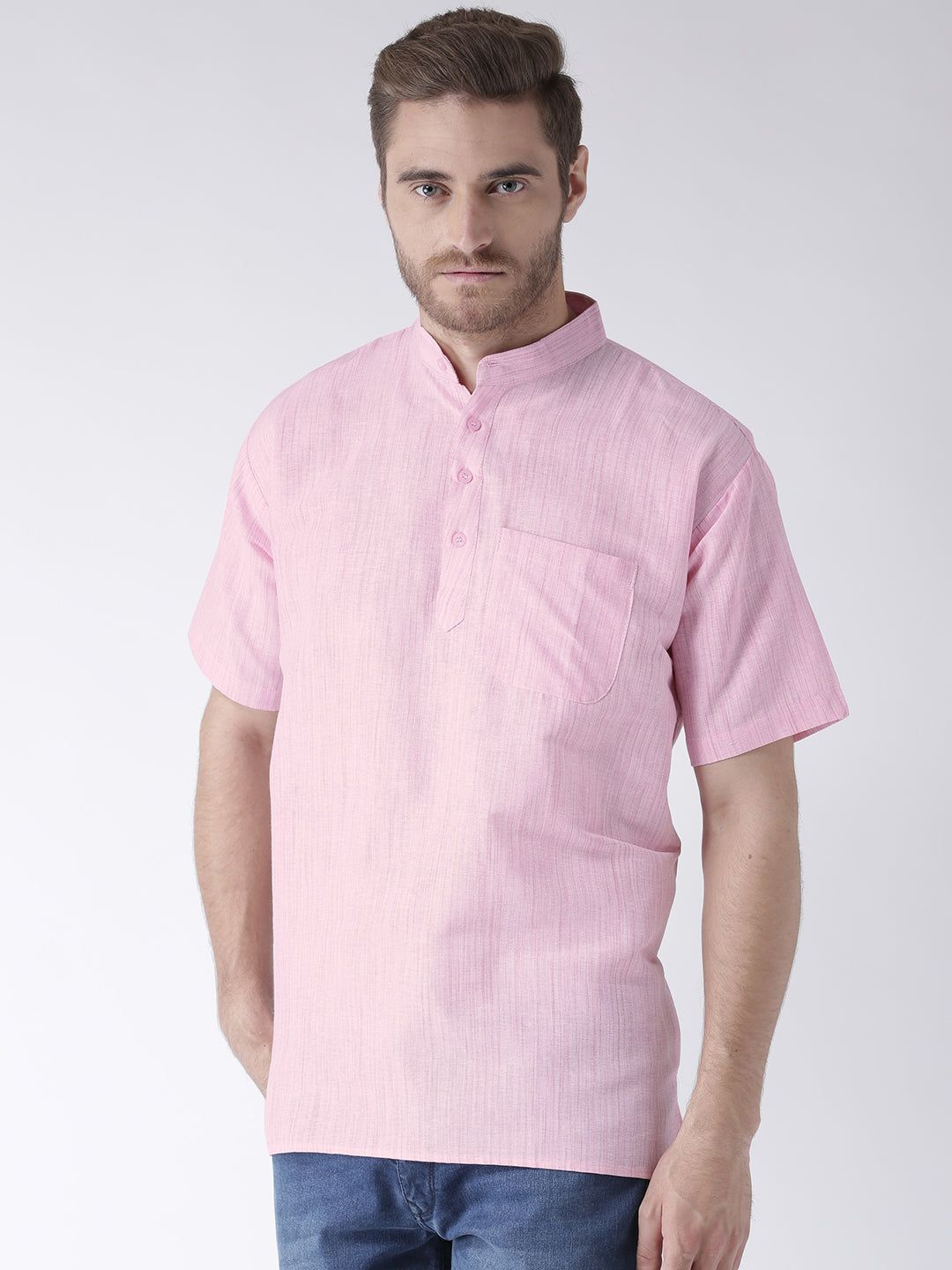 RIAG Men's Pink Cotton Short Ethnic Kurta