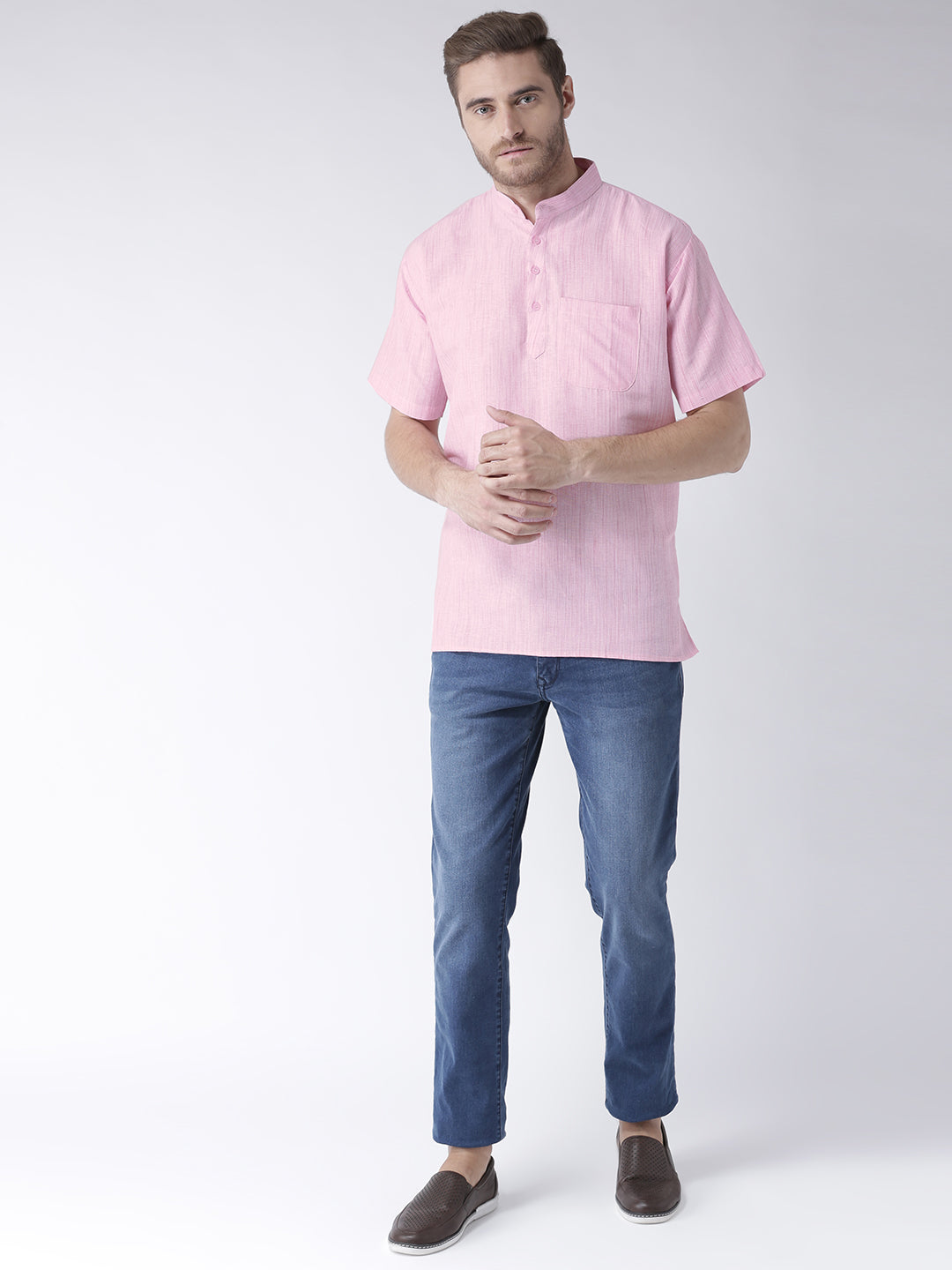 RIAG Men's Pink Cotton Short Ethnic Kurta