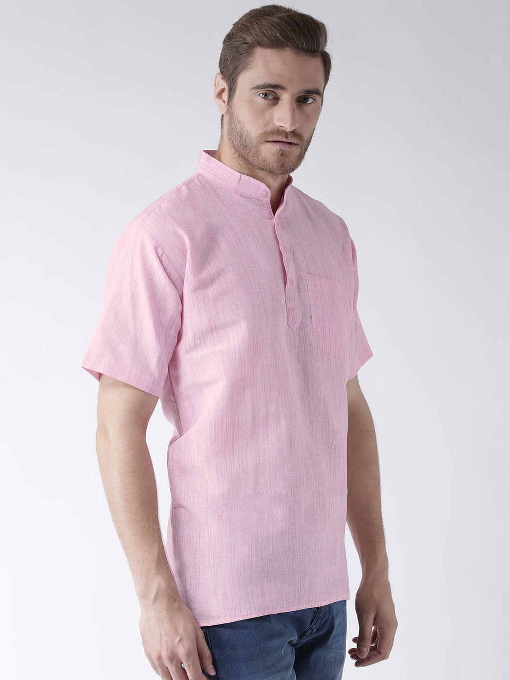 RIAG Men's Pink Cotton Short Ethnic Kurta