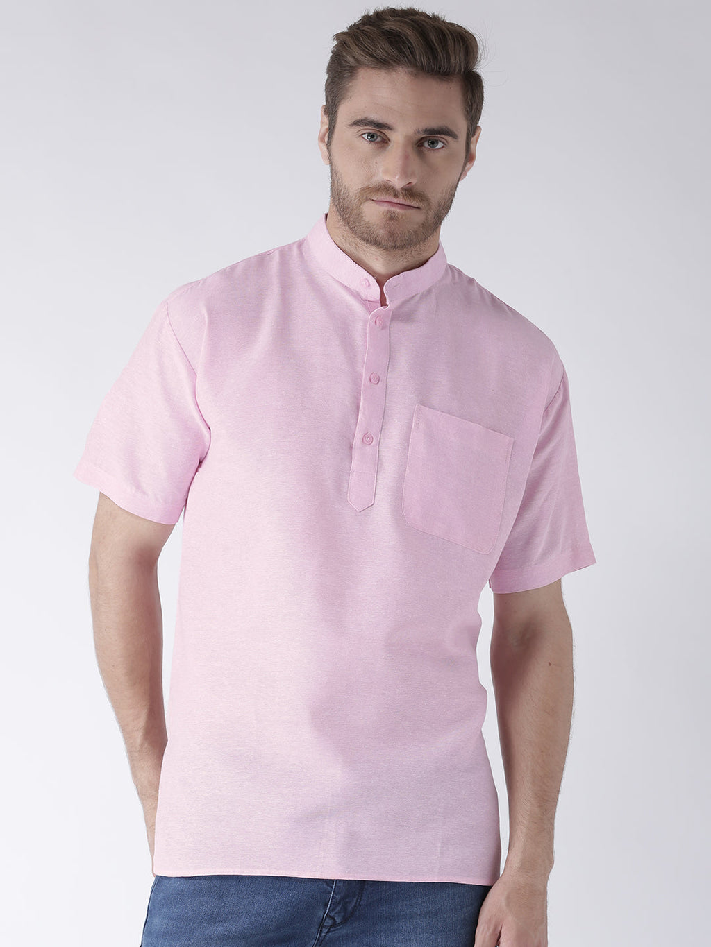 RIAG Men's Pink Cotton Short Ethnic Kurta
