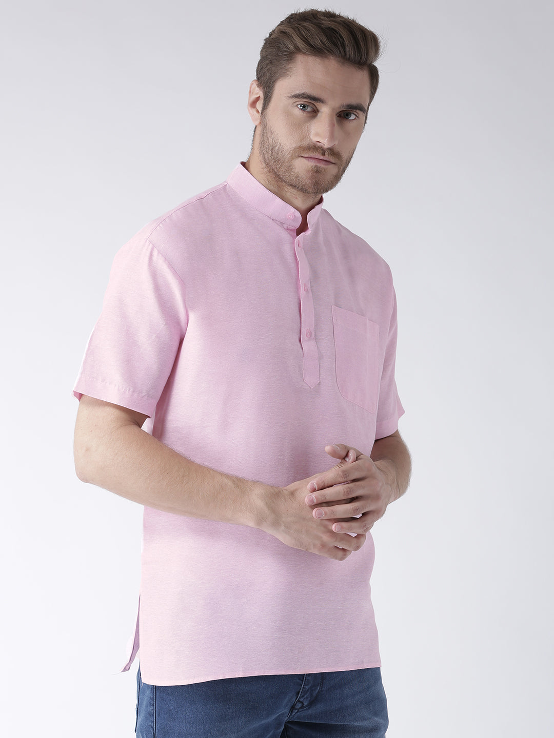 RIAG Men's Pink Cotton Short Ethnic Kurta