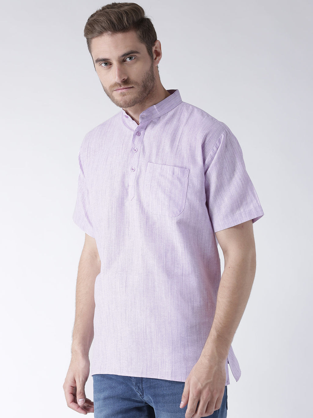 RIAG Men's Purple Cotton Short Ethnic Kurta