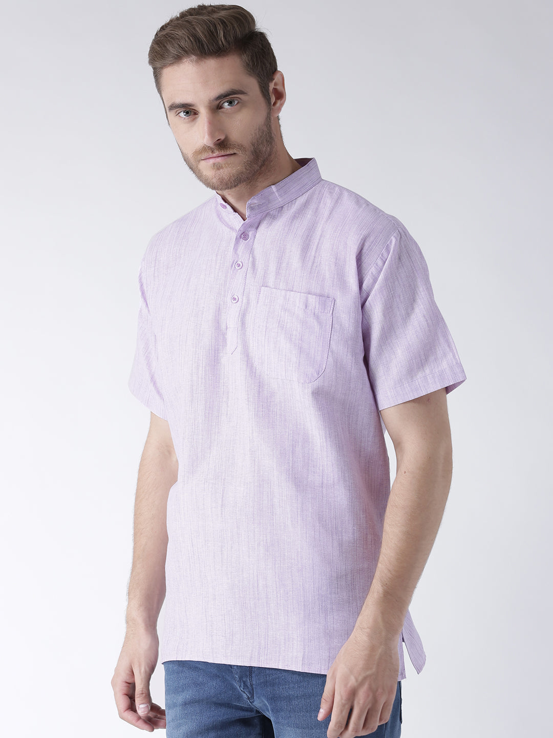 RIAG Men's Purple Cotton Short Ethnic Kurta