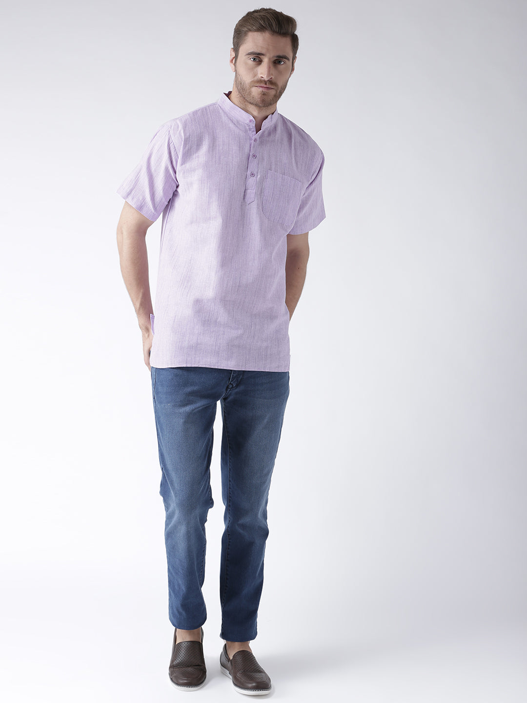 RIAG Men's Purple Cotton Short Ethnic Kurta