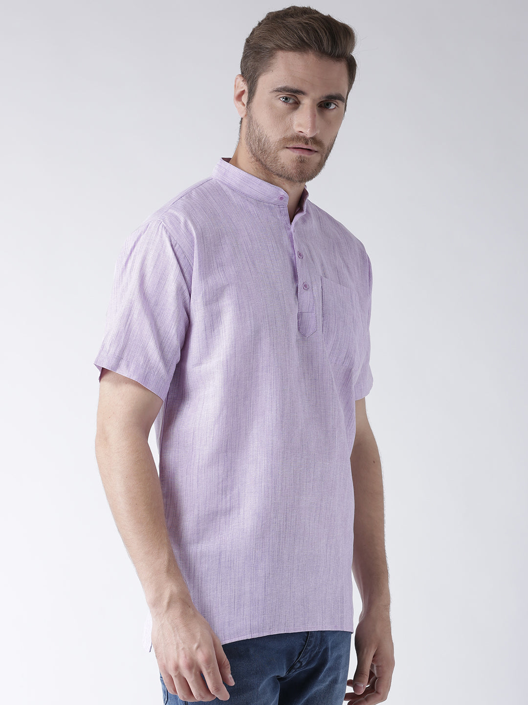 RIAG Men's Purple Cotton Short Ethnic Kurta