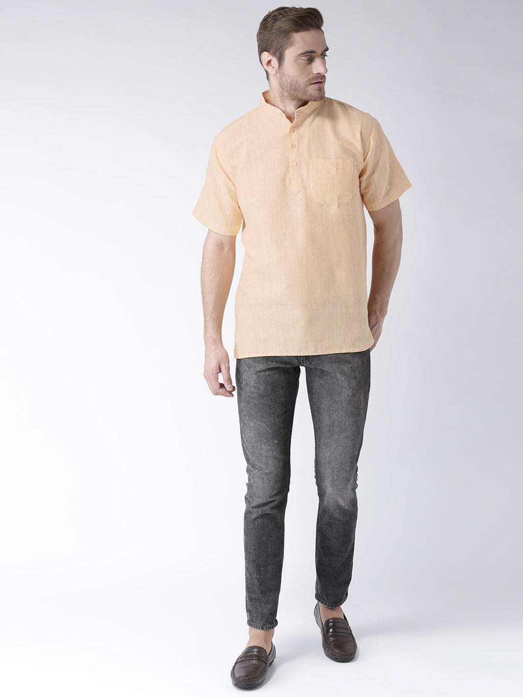 RIAG Men's Beige Cotton Short Ethnic Kurta