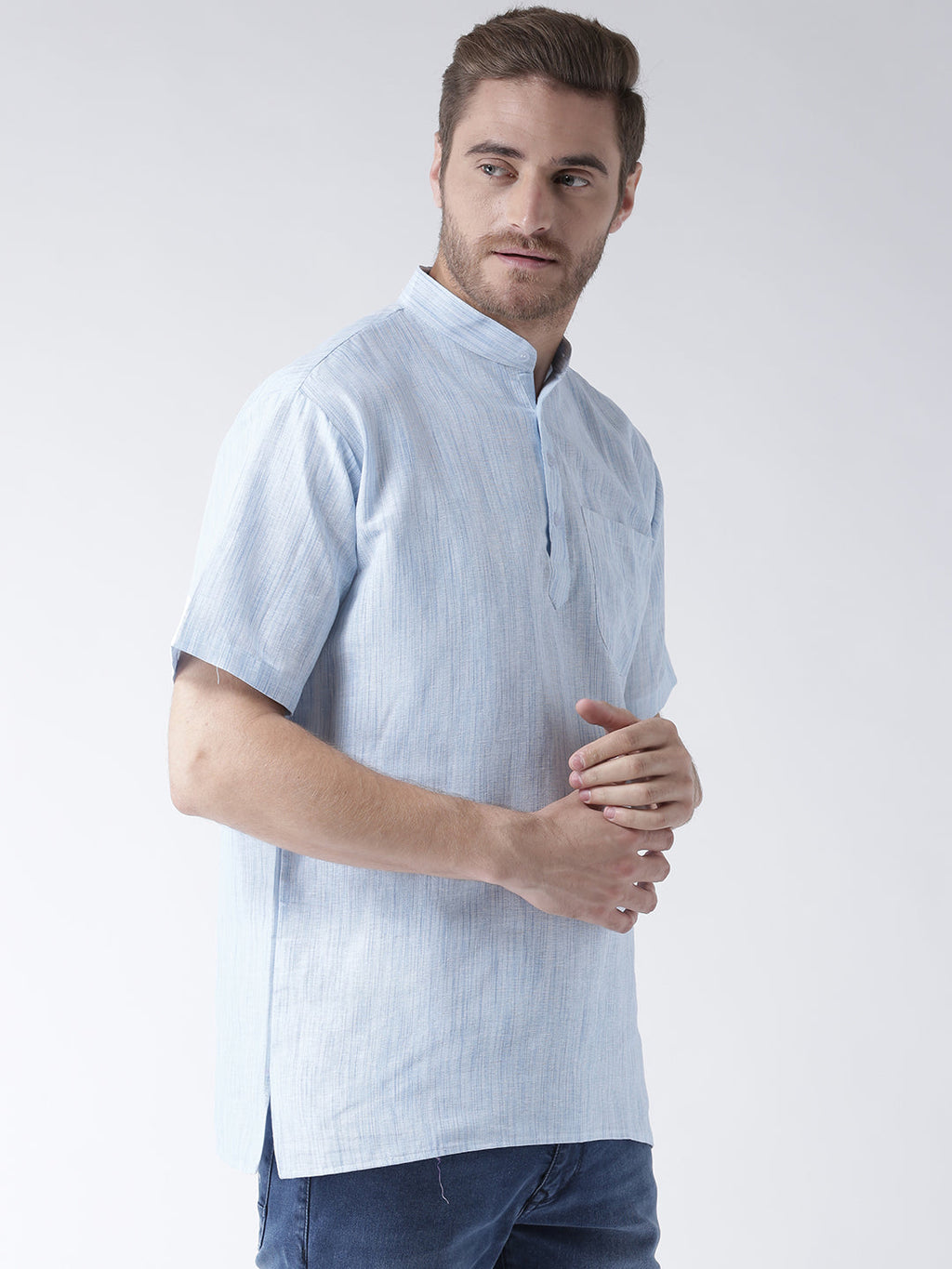 RIAG Men's Blue Cotton Short Ethnic Kurta