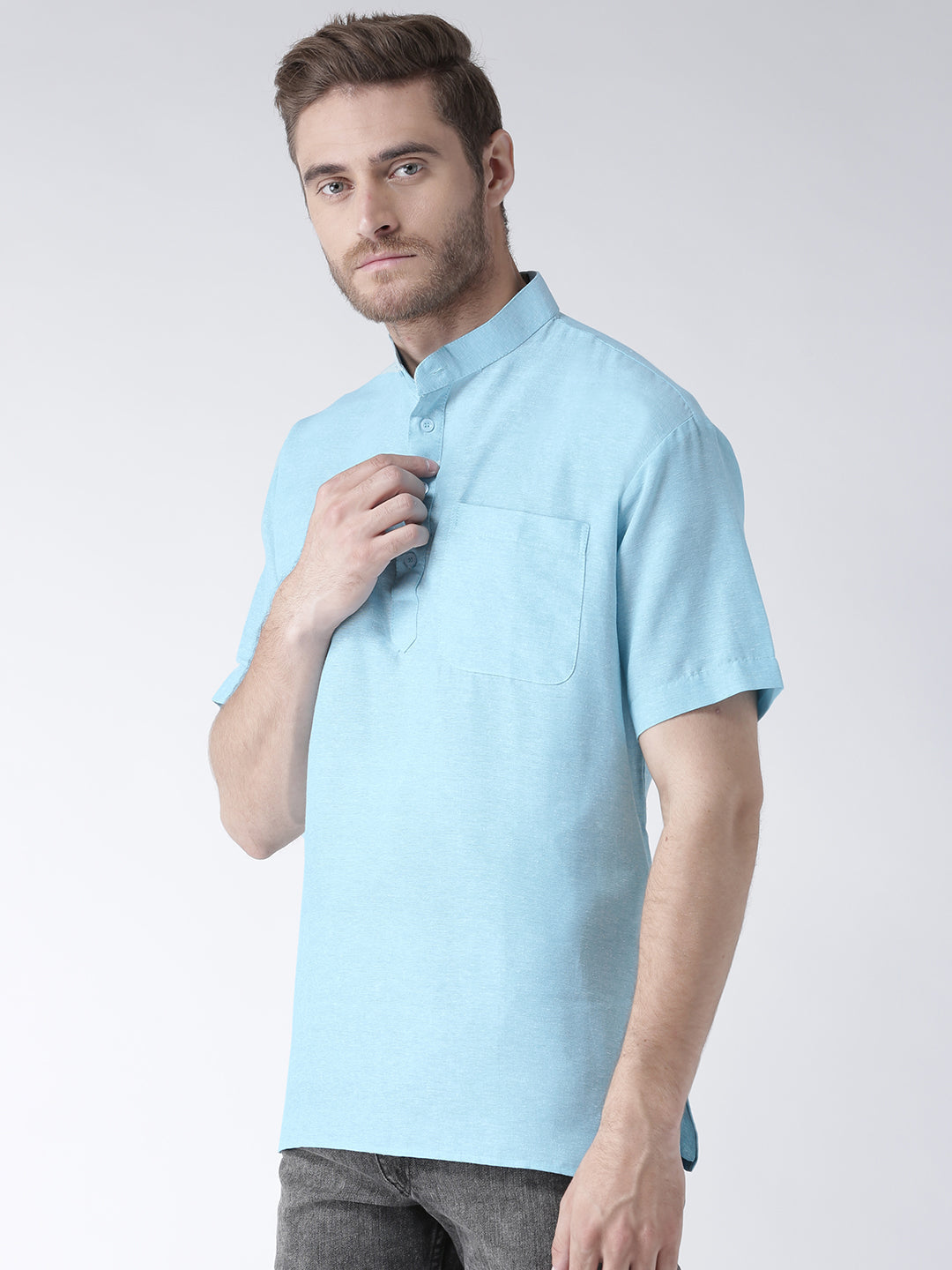 RIAG Men's Cotton Short Ethnic Kurta - Light Blue