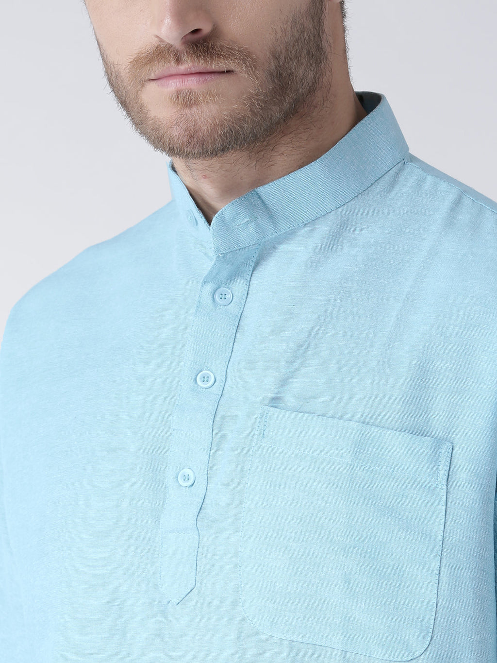RIAG Men's Cotton Short Ethnic Kurta - Light Blue