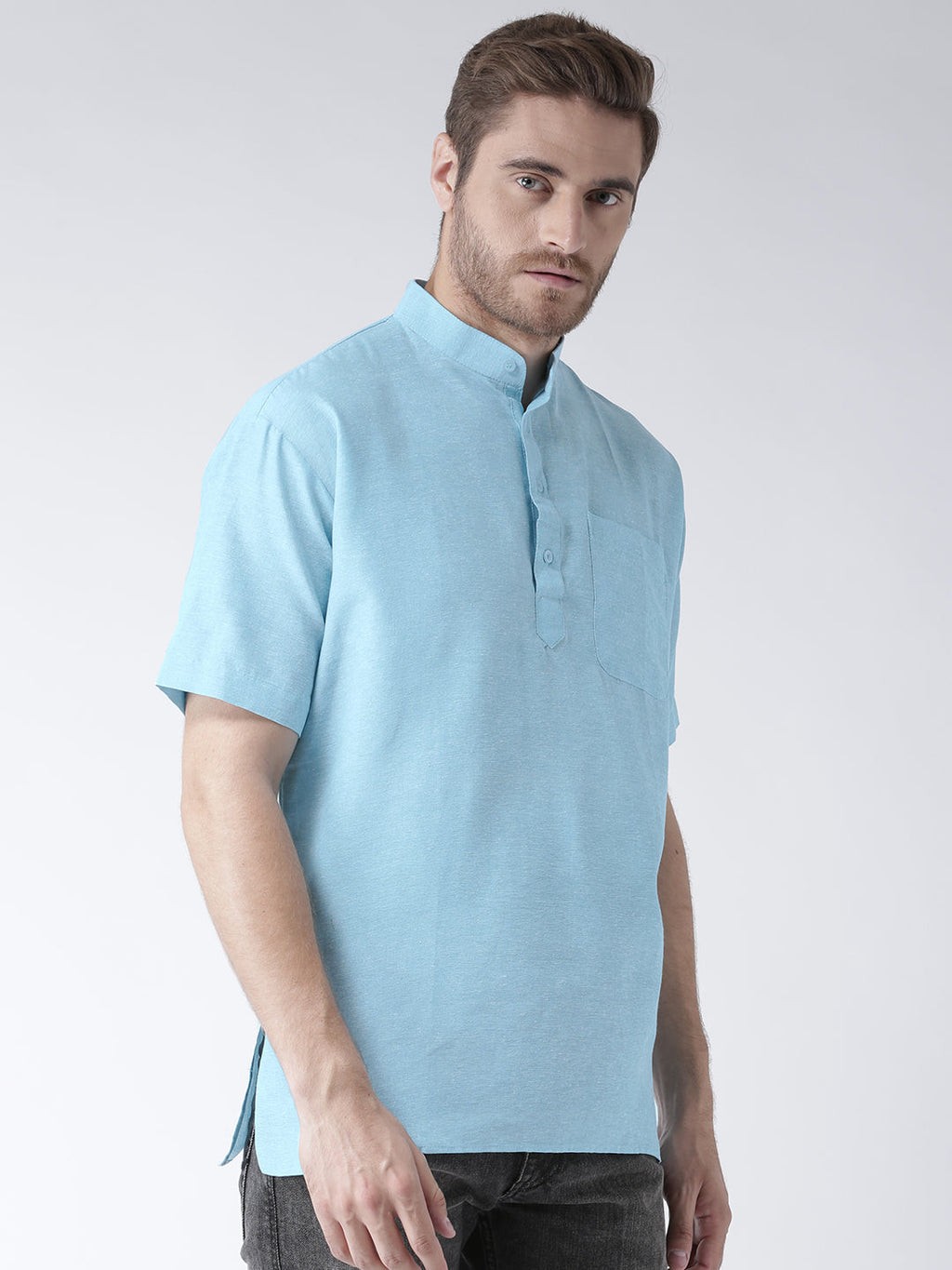 RIAG Men's Cotton Short Ethnic Kurta - Light Blue