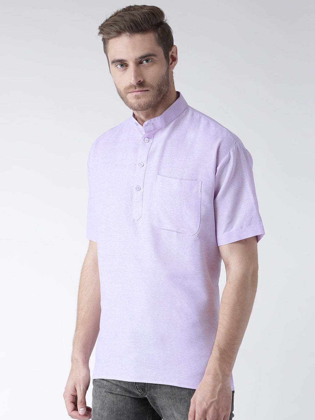 RIAG Men's Purple Cotton Short Ethnic Kurta