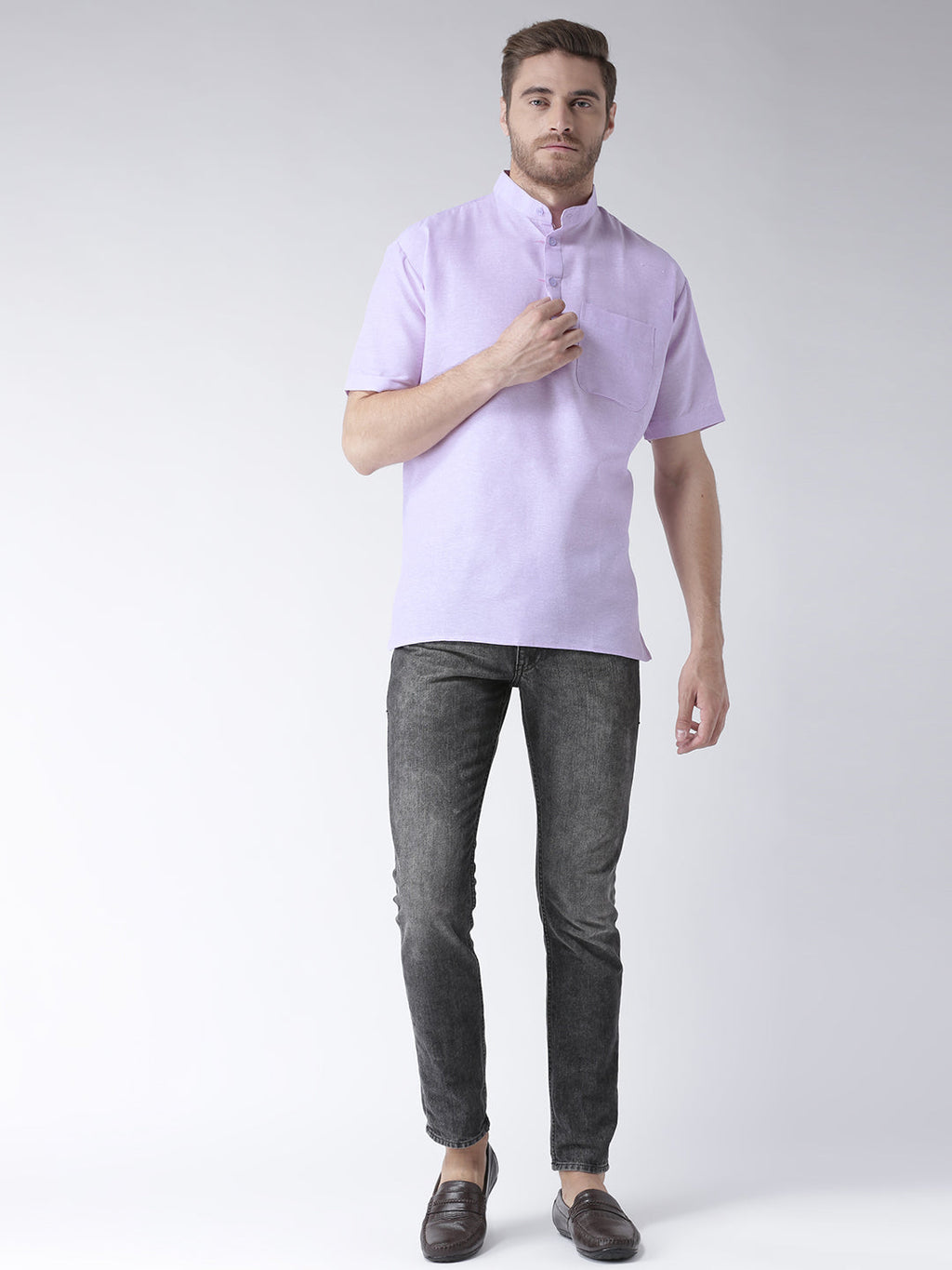 RIAG Men's Purple Cotton Short Ethnic Kurta