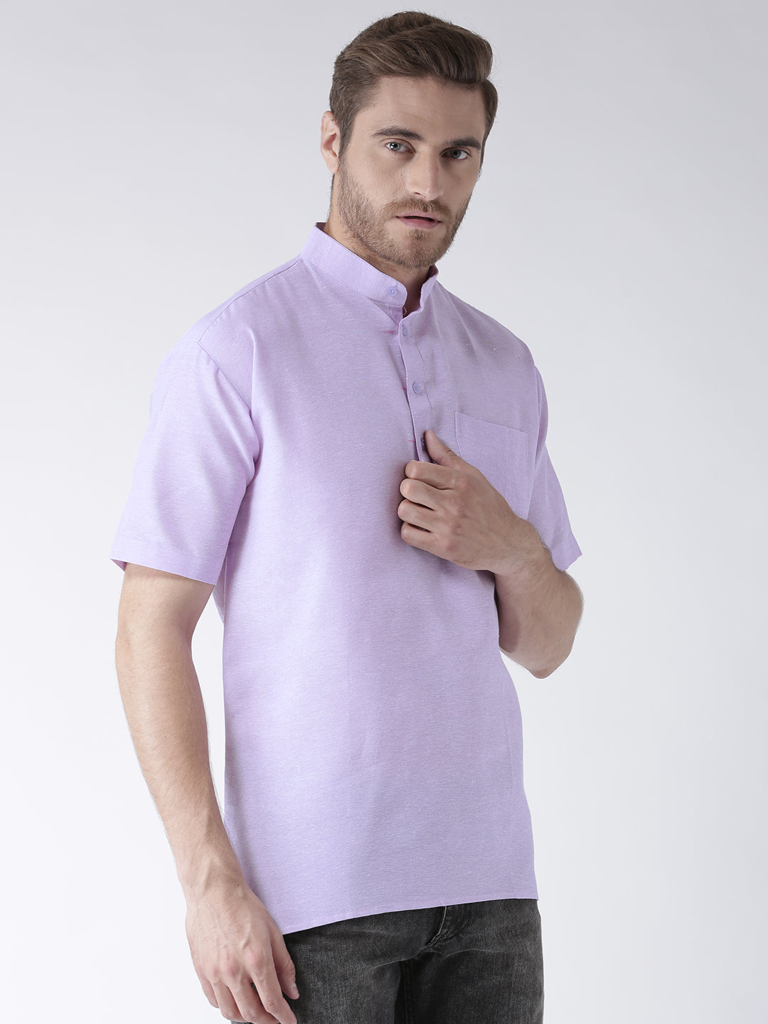 RIAG Men's Purple Cotton Short Ethnic Kurta