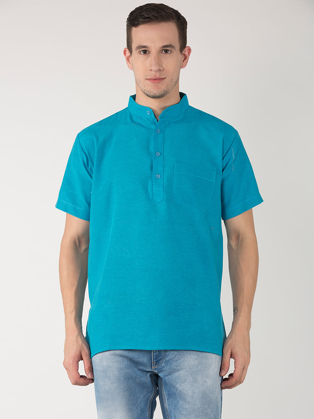 RIAG Men's Blue Cotton Short Ethnic Kurta