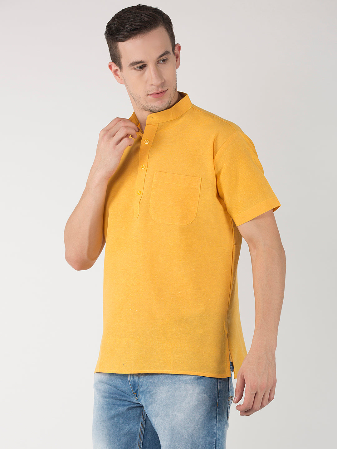 RIAG Men's Yellow Cotton Short Ethnic Kurta