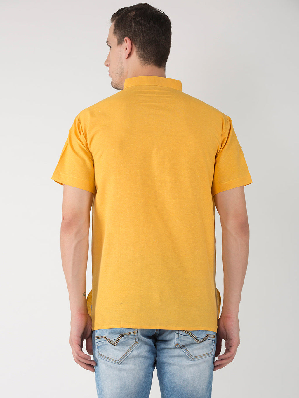 RIAG Men's Yellow Cotton Short Ethnic Kurta