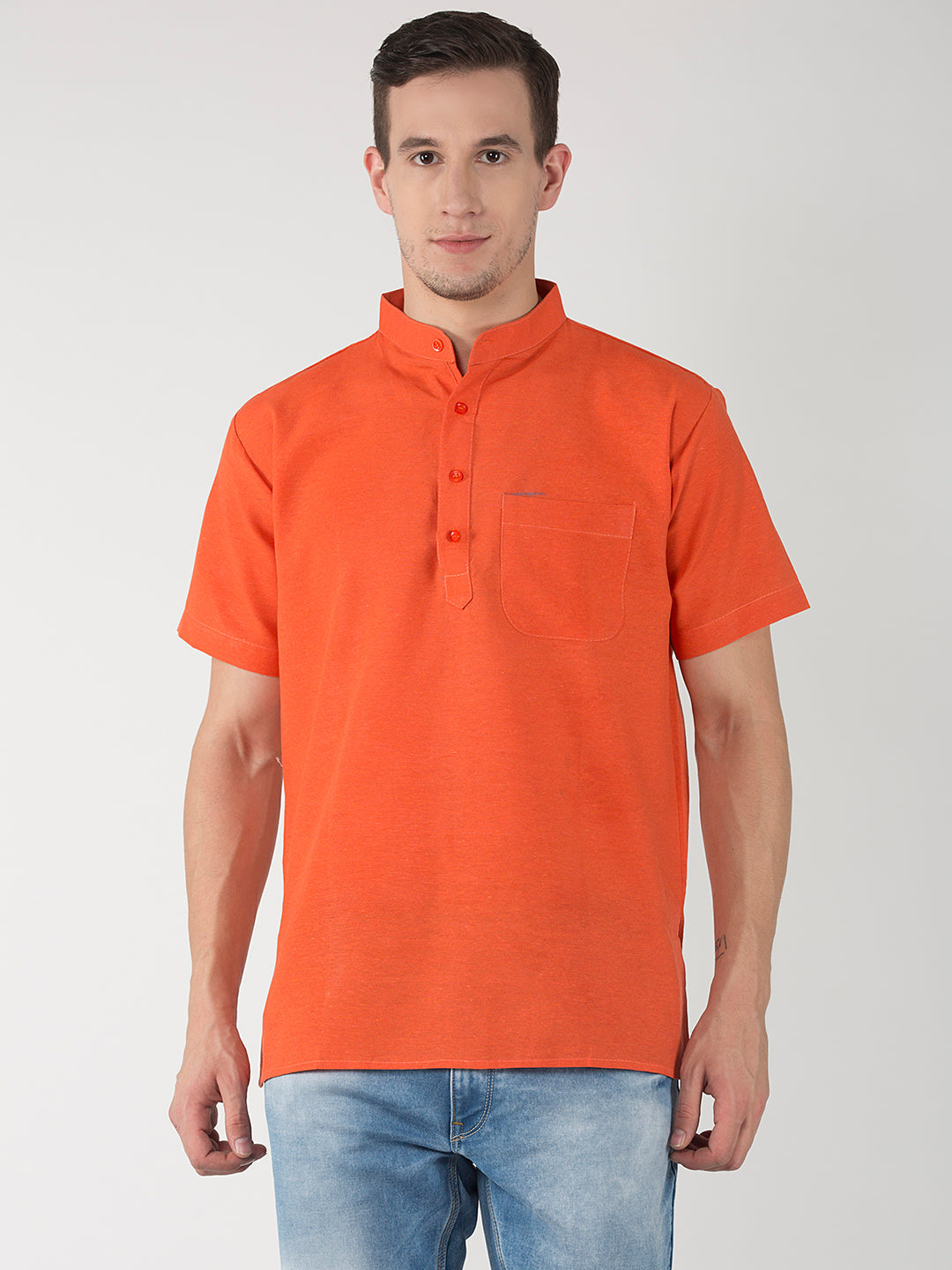 RIAG Men's Orange Cotton Short Ethnic Kurta