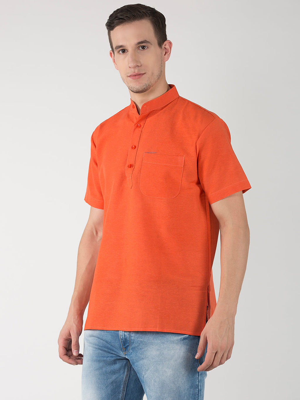 RIAG Men's Orange Cotton Short Ethnic Kurta