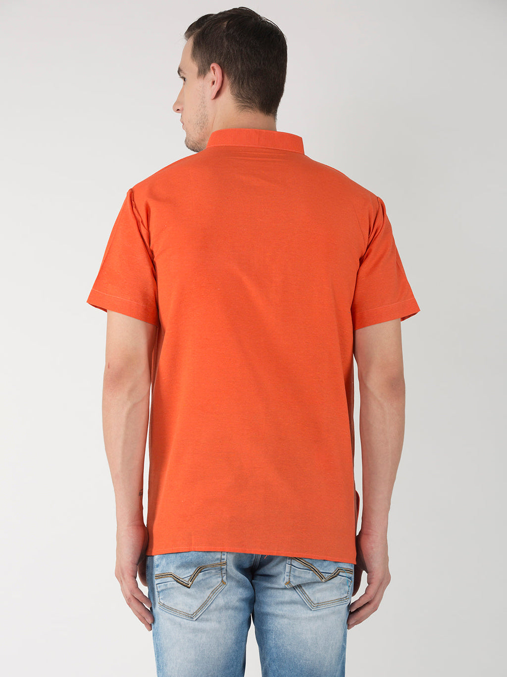 RIAG Men's Orange Cotton Short Ethnic Kurta