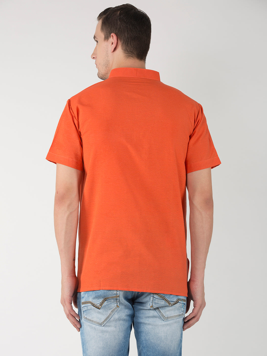 RIAG Men's Orange Cotton Short Ethnic Kurta
