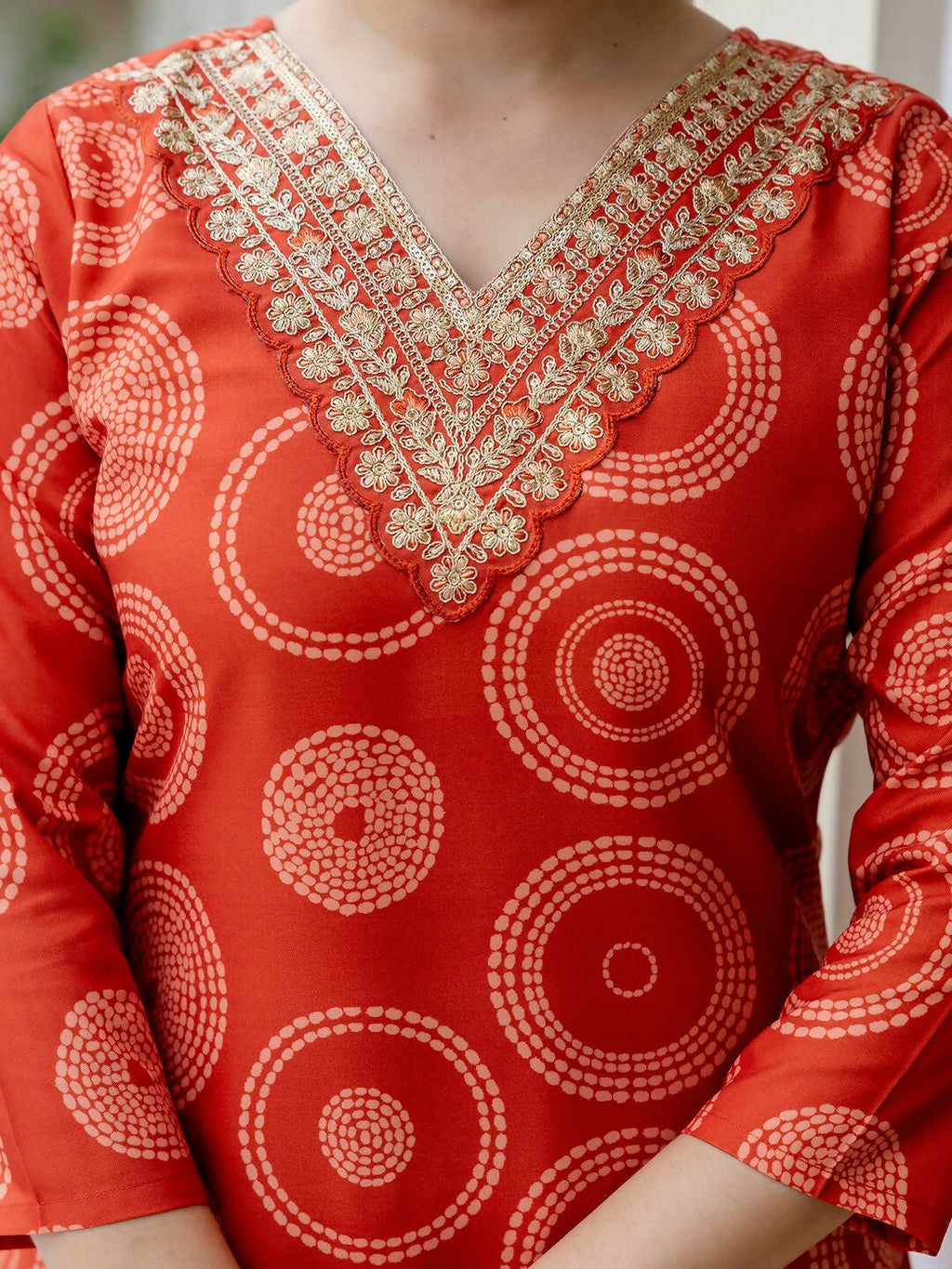 The52 Orange Women's Gorgeous Rayon Embroidered Straight Kurta with Pant And Dupatta Set