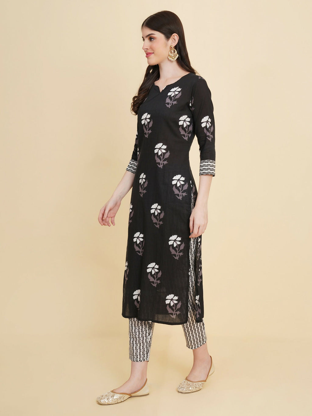 Designer Stylish black Cotton Stitched Suit With Dupatta - Tanisha