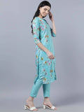 Myshka Women Blue Yellow Printed Kurta with Trousers