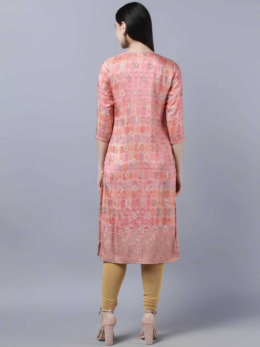 Myshka Stylish Pink 3/4 Sleeve Women's Kurta