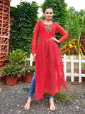 Prazu Fashion Red Georgette Bandhani Print Work With Kutchi Patch-Work Navaratri Kurti