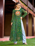 Prazu Fashion Green Georgette Bandhani Print Work With Kutchi Patch-Work Navaratri Kurti