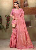 Pink Cotton Zari Woven Design Saree with Unstitched Blouse Piece - Aachal
