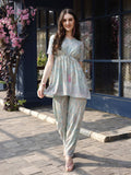 Sky Blue Rayon Paisley & Floral Printed Top with Matching Bottom - Eesha
